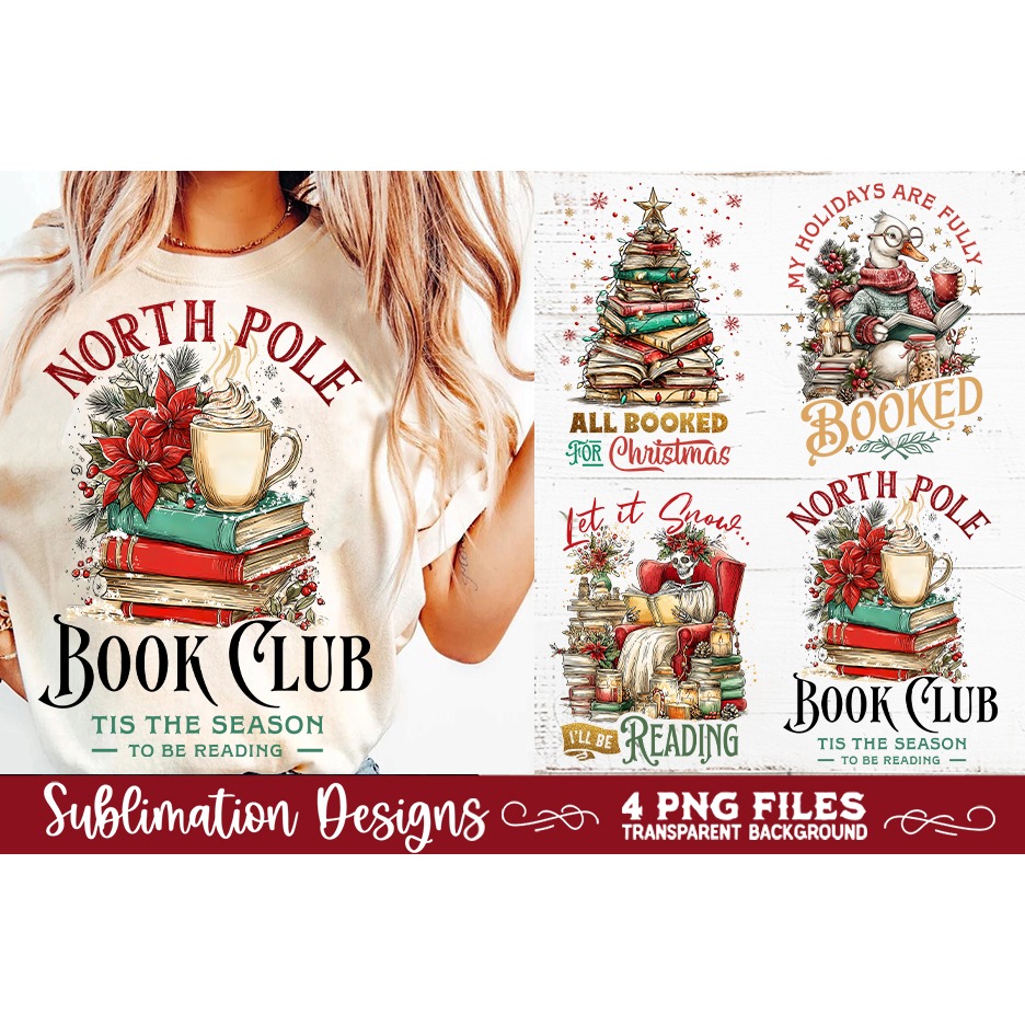 Christmas Book Lover 4 PNG Retro PNG Sublimation (10) 4