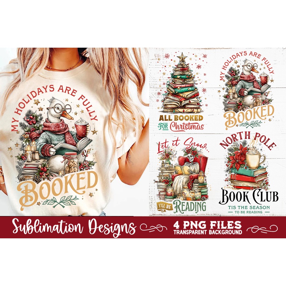 Christmas Book Lover 4 PNG Retro PNG Sublimation (10) 5