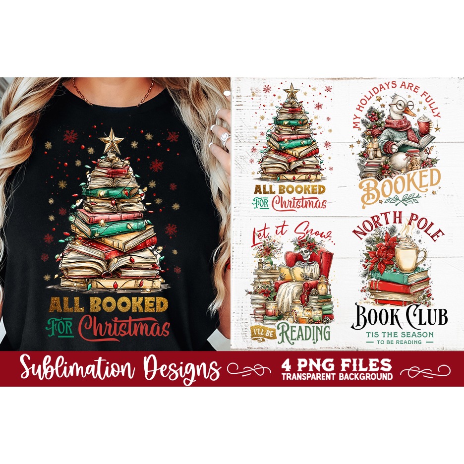 Christmas Book Lover 4 PNG Retro PNG Sublimation (10) 6
