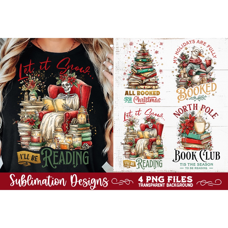 Christmas Book Lover 4 PNG Retro PNG Sublimation (10) 7