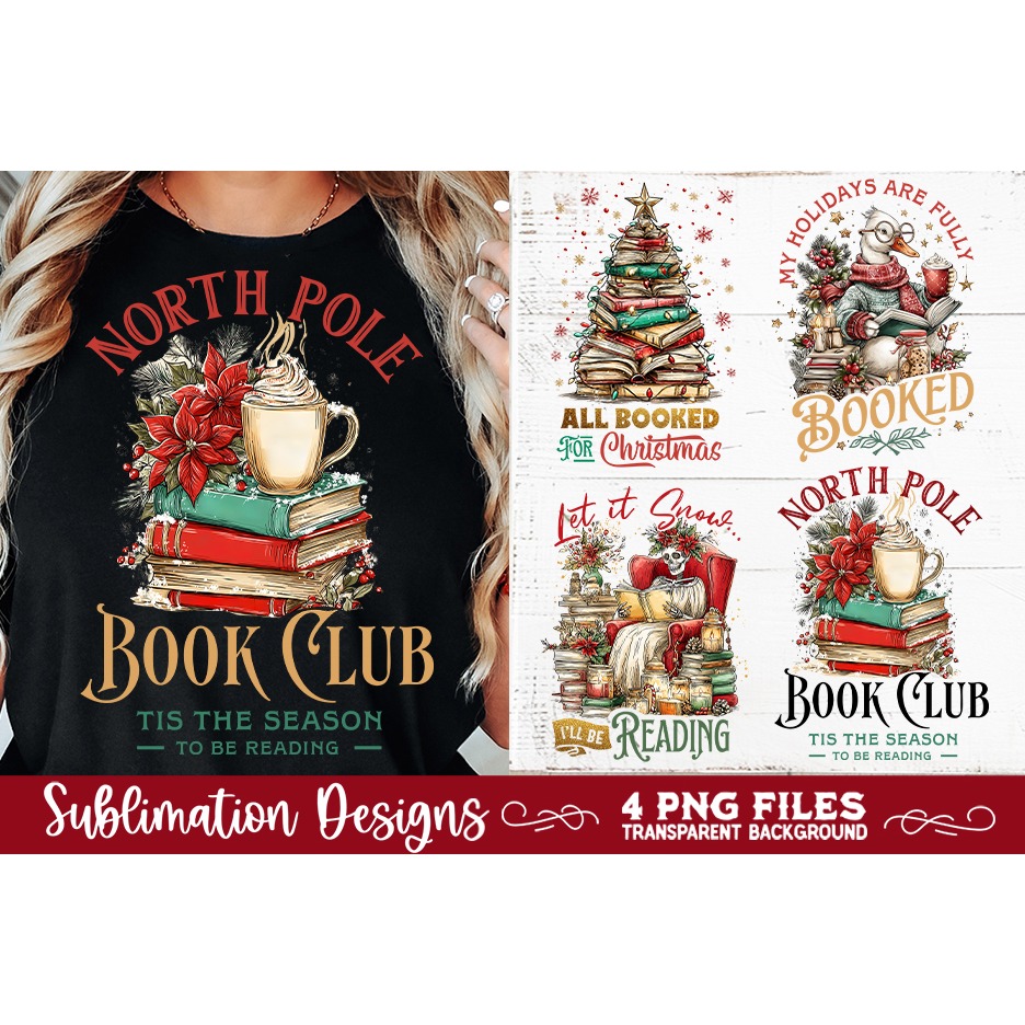 Christmas Book Lover 4 PNG Retro PNG Sublimation (10) 8