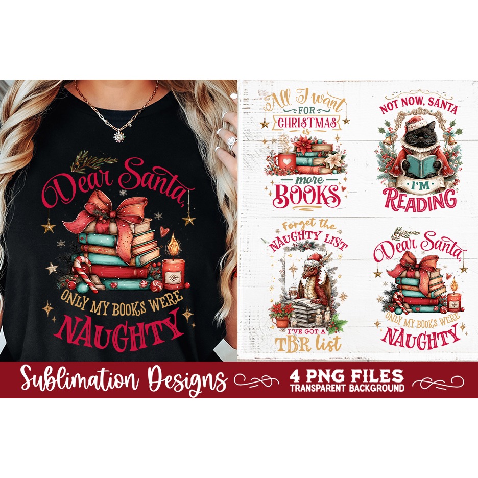 Christmas Book Lover 4 PNG Retro PNG Sublimation (2)