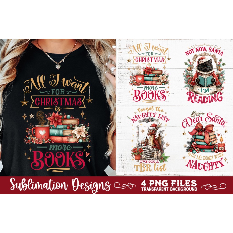 Christmas Book Lover 4 PNG Retro PNG Sublimation (2) 2