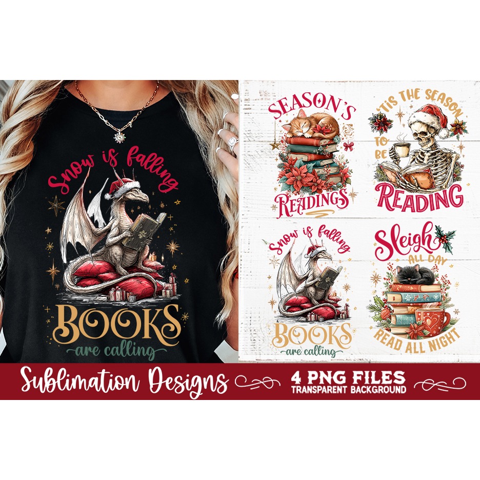 Christmas Book Lover 4 PNG Retro PNG Sublimation 3