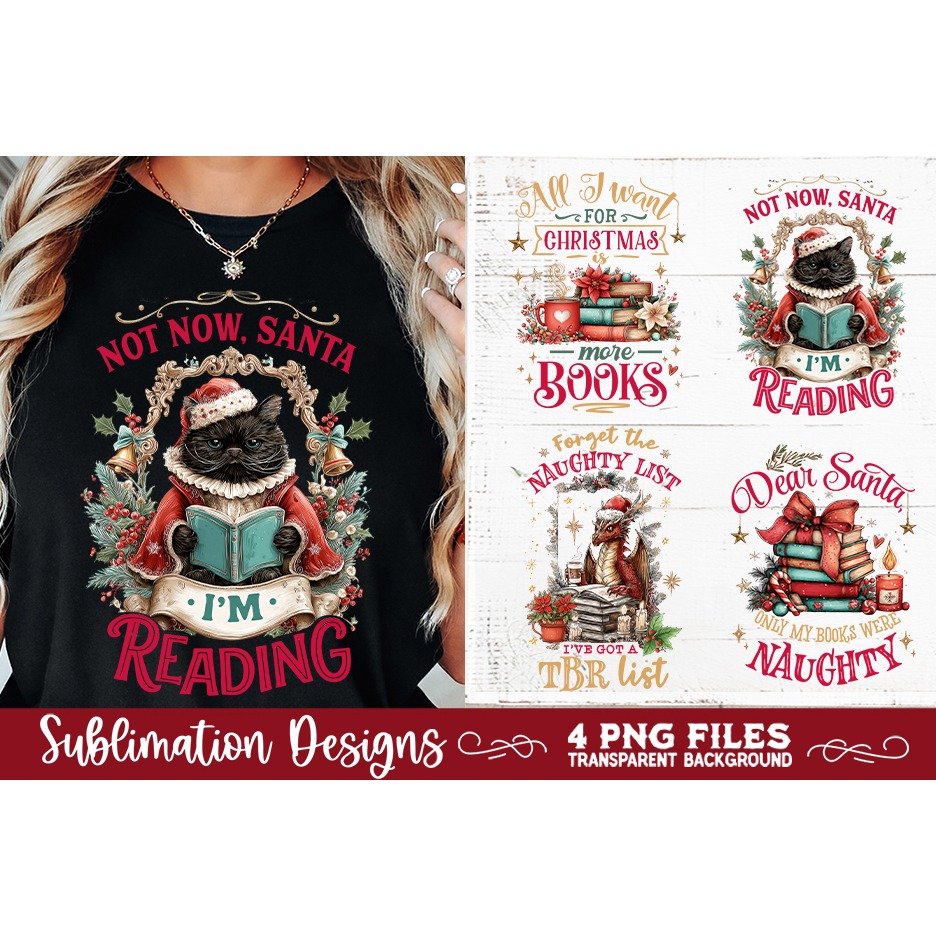 Christmas Book Lover 4 PNG Retro PNG Sublimation (2) 3