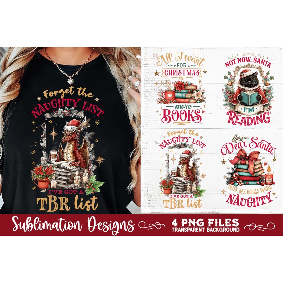 Christmas Book Lover 4 PNG Retro PNG Sublimation (2) 4