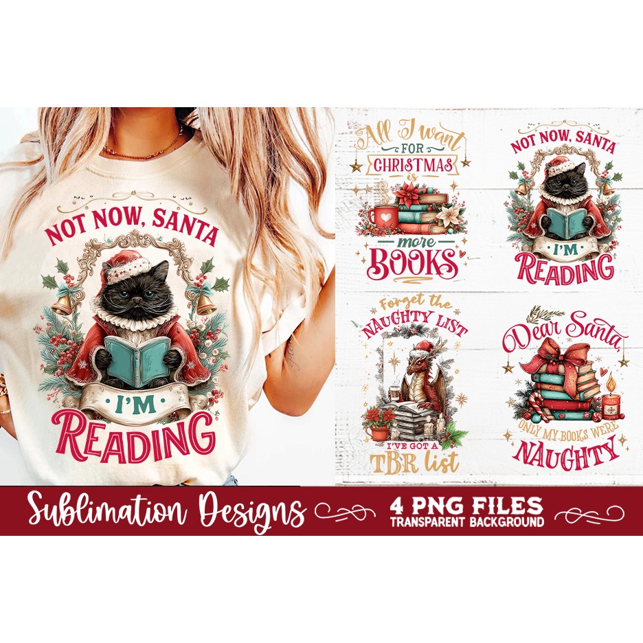 Christmas Book Lover 4 PNG Retro PNG Sublimation (2) 5