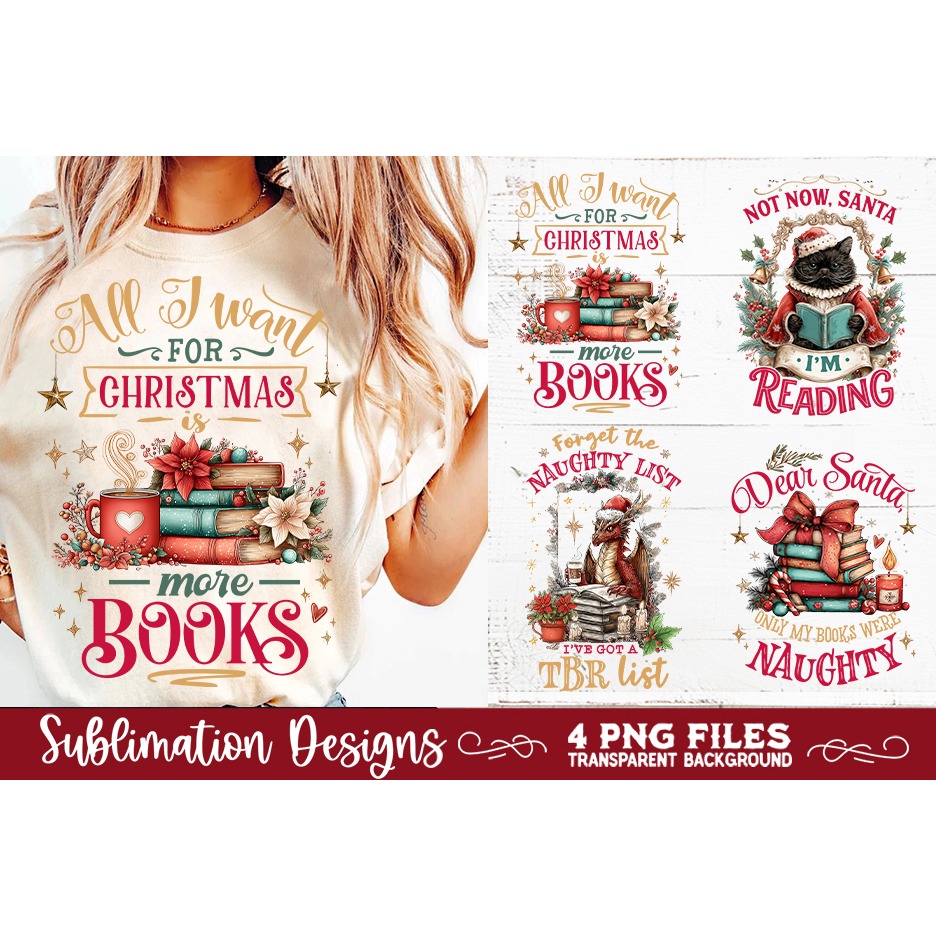 Christmas Book Lover 4 PNG Retro PNG Sublimation (2) 6