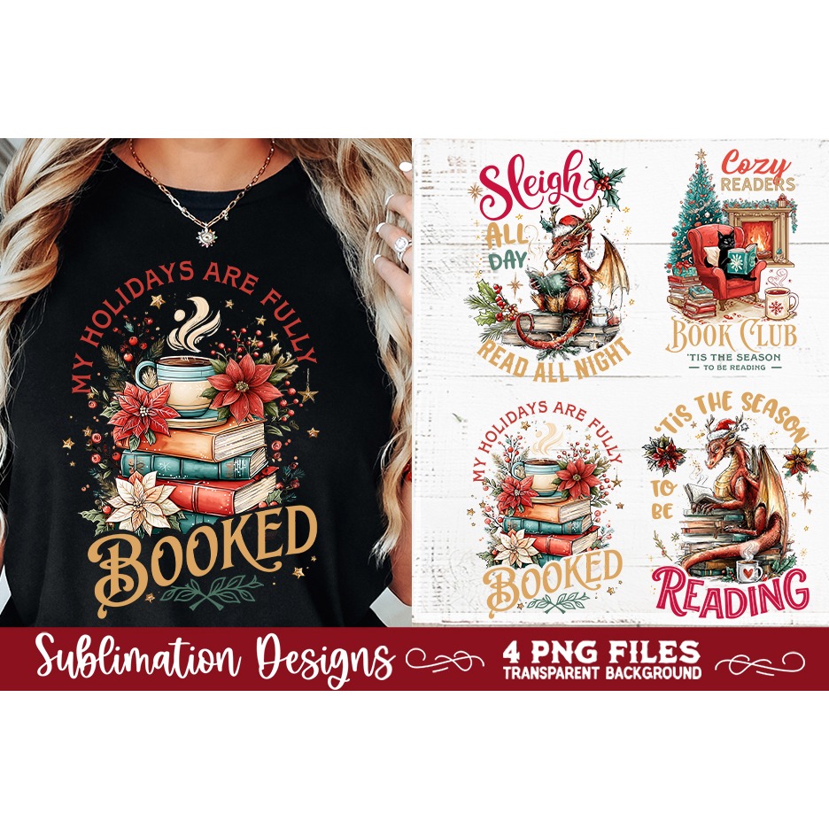 Christmas Book Lover 4 PNG Retro PNG Sublimation (3)