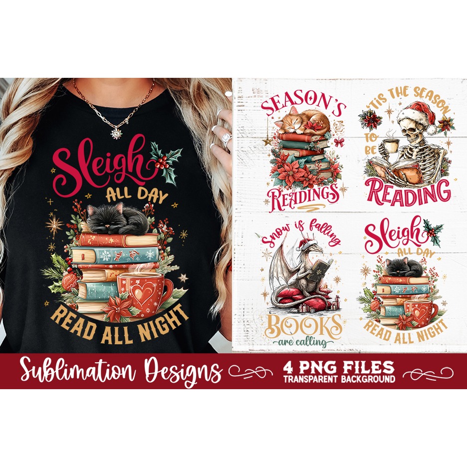 Christmas Book Lover 4 PNG Retro PNG Sublimation 4