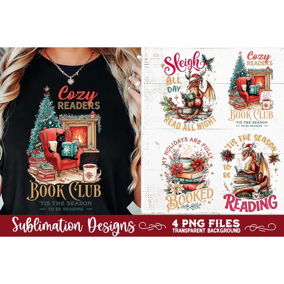Christmas Book Lover 4 PNG Retro PNG Sublimation (3) 3