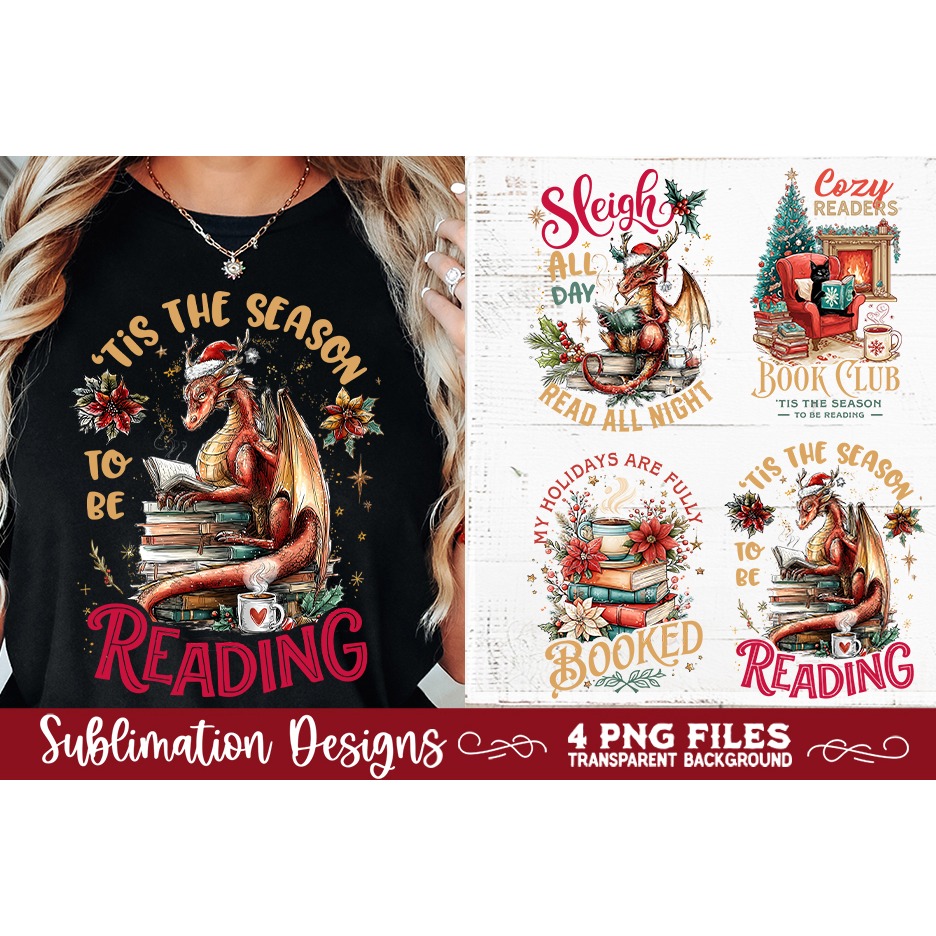 Christmas Book Lover 4 PNG Retro PNG Sublimation (3) 4