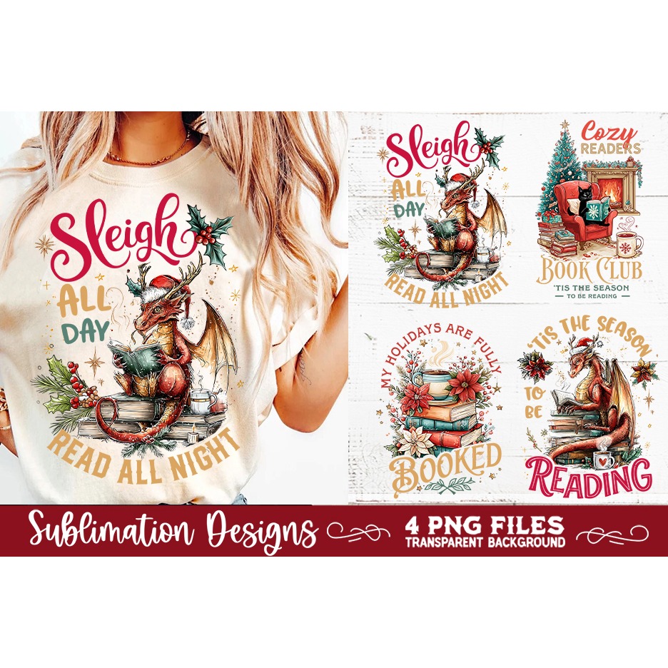 Christmas Book Lover 4 PNG Retro PNG Sublimation (3) 5