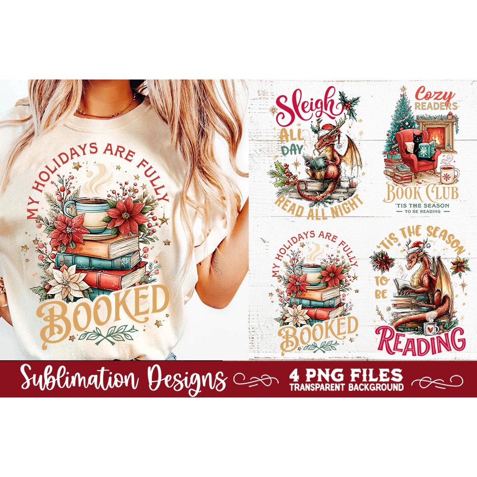 Christmas Book Lover 4 PNG Retro PNG Sublimation (3) 6