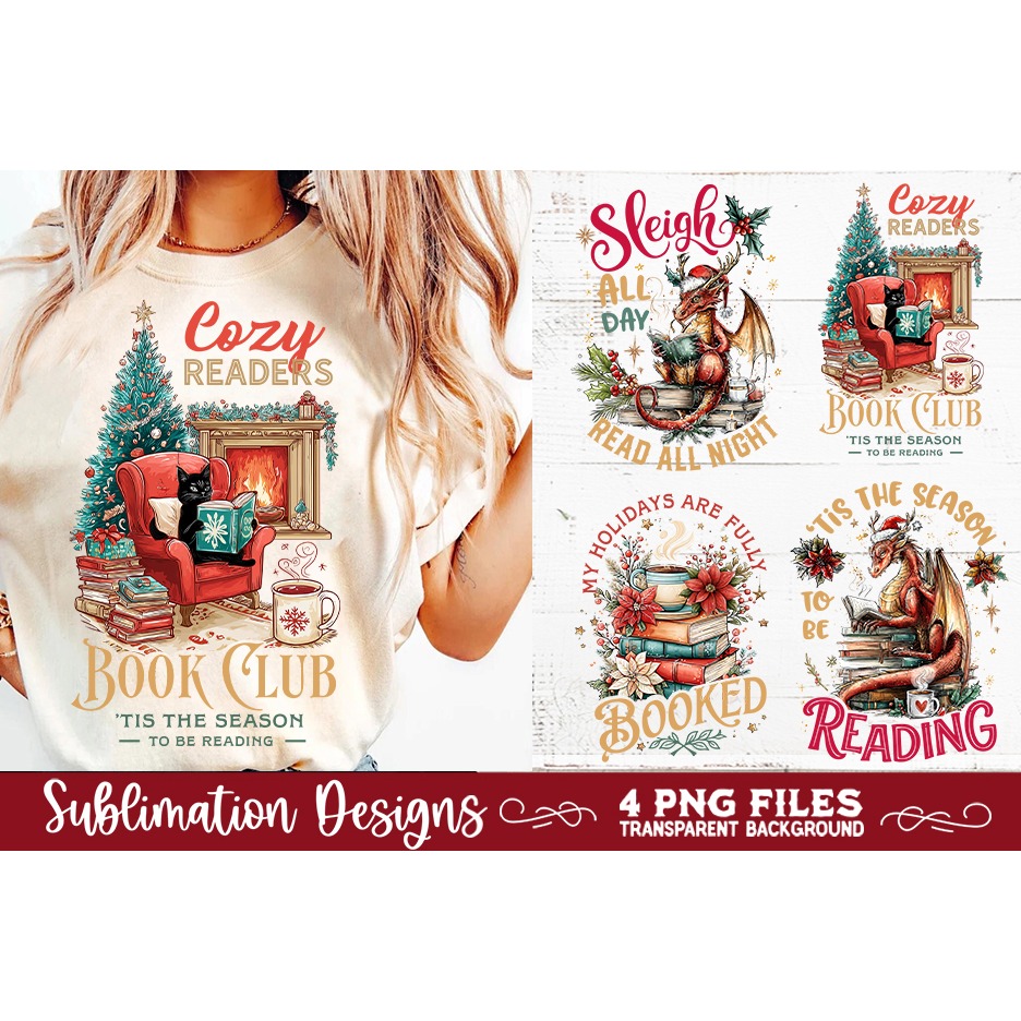 Christmas Book Lover 4 PNG Retro PNG Sublimation (3) 7