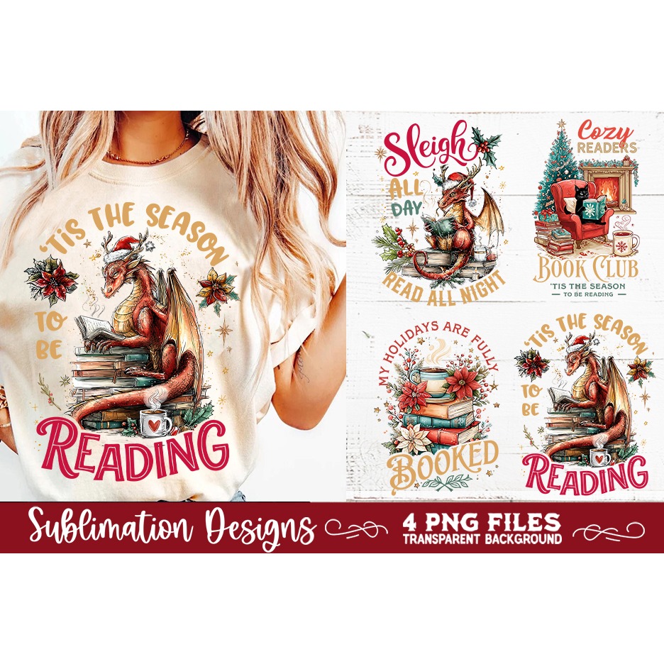 Christmas Book Lover 4 PNG Retro PNG Sublimation (3) 8