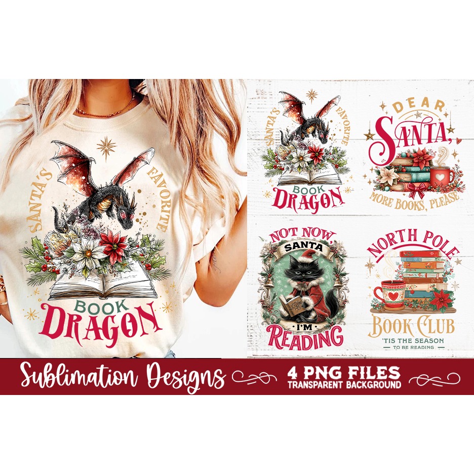 Christmas Book Lover 4 PNG Retro PNG Sublimation (4)