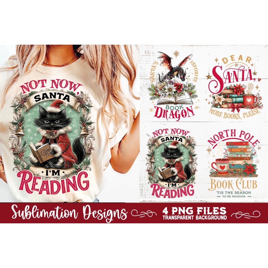 Christmas Book Lover 4 PNG Retro PNG Sublimation (4) 2