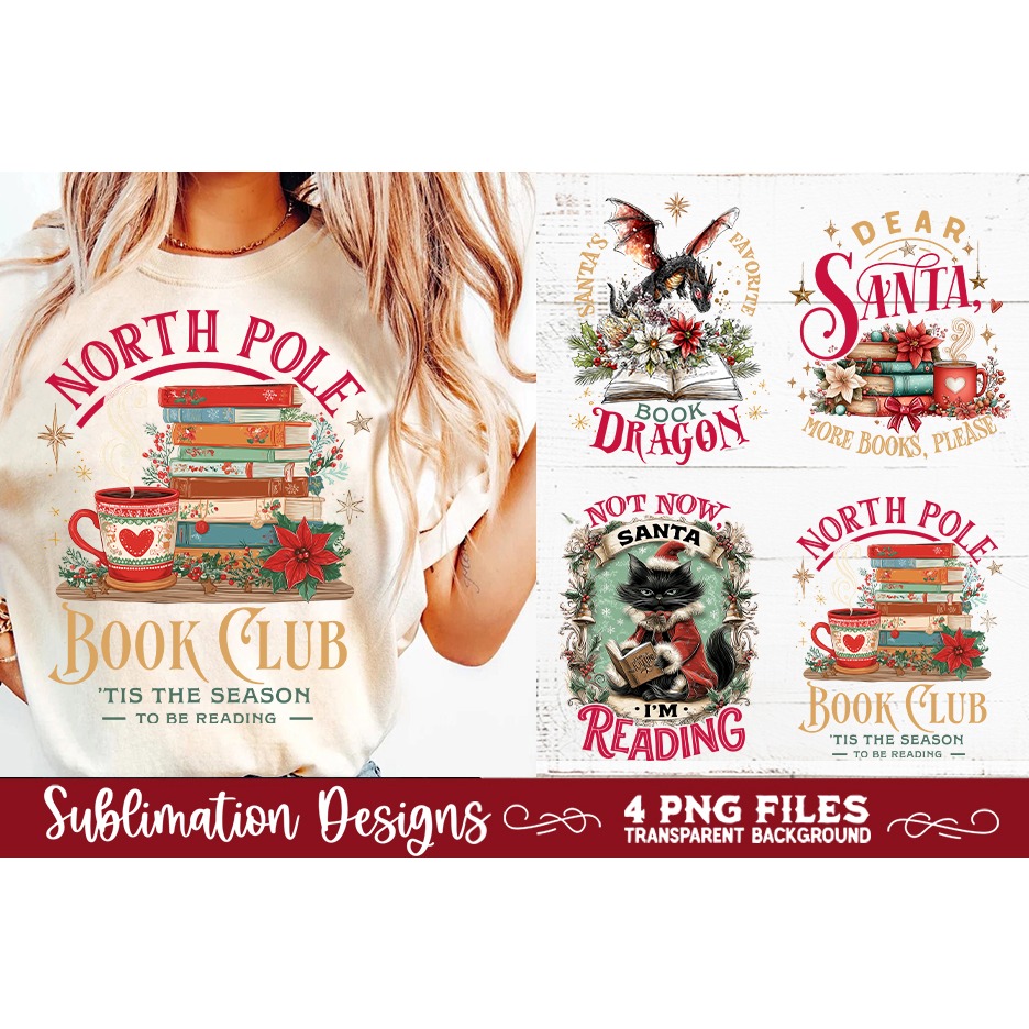 Christmas Book Lover 4 PNG Retro PNG Sublimation (4) 3