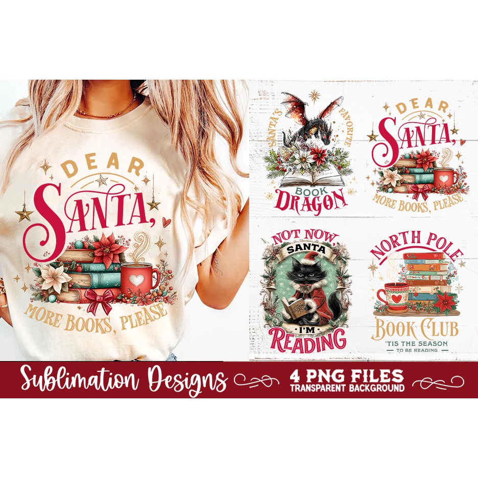 Christmas Book Lover 4 PNG Retro PNG Sublimation (4) 4