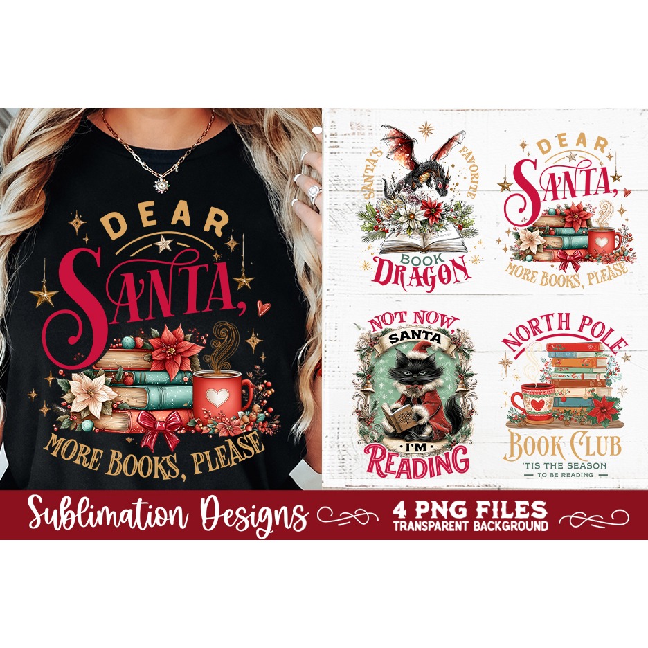 Christmas Book Lover 4 PNG Retro PNG Sublimation (4) 5