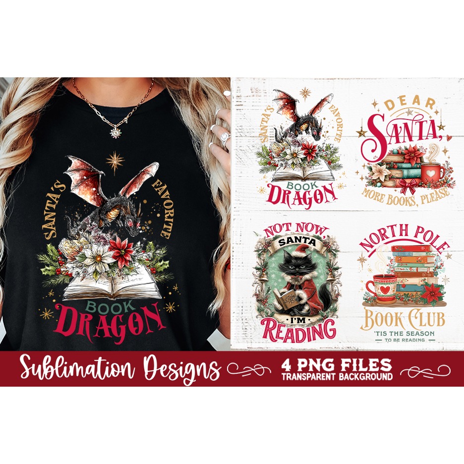 Christmas Book Lover 4 PNG Retro PNG Sublimation (4) 6