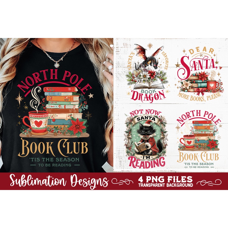 Christmas Book Lover 4 PNG Retro PNG Sublimation (4) 8