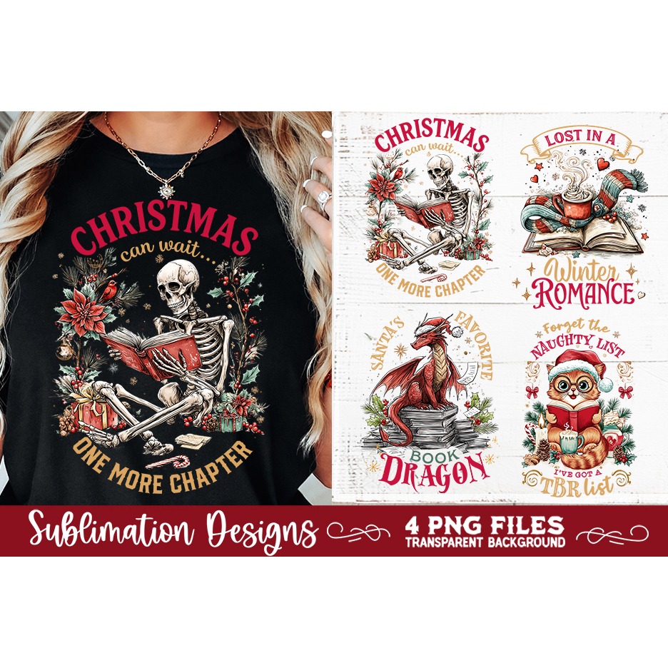 Christmas Book Lover 4 PNG Retro PNG Sublimation (5)