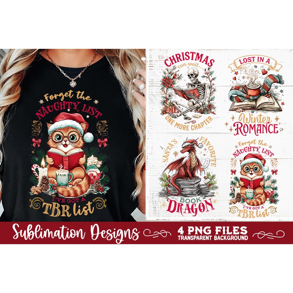 Christmas Book Lover 4 PNG Retro PNG Sublimation (5) 2