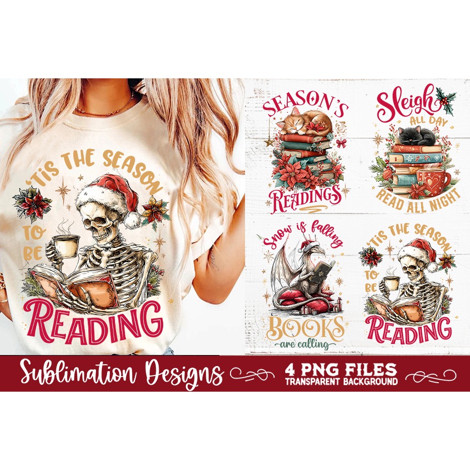 Christmas Book Lover 4 PNG Retro PNG Sublimation 6