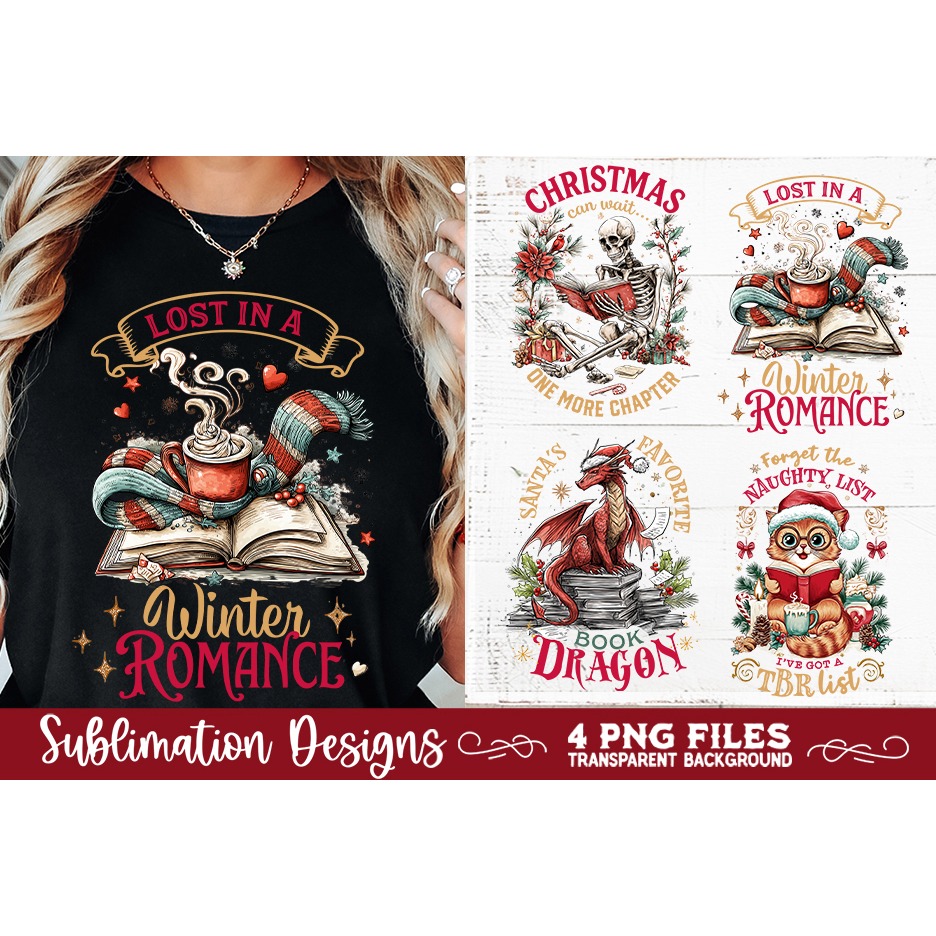 Christmas Book Lover 4 PNG Retro PNG Sublimation (5) 4
