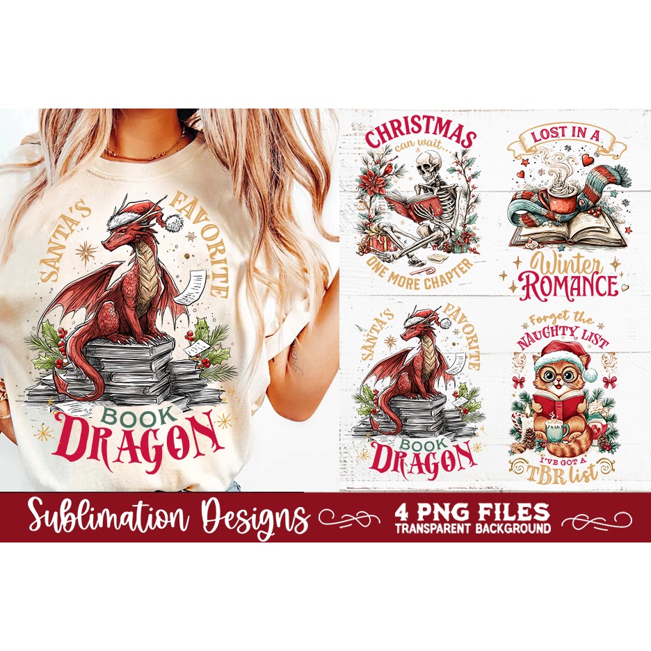 Christmas Book Lover 4 PNG Retro PNG Sublimation (5) 5