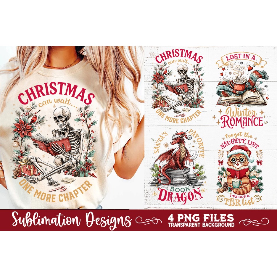 Christmas Book Lover 4 PNG Retro PNG Sublimation (5) 6