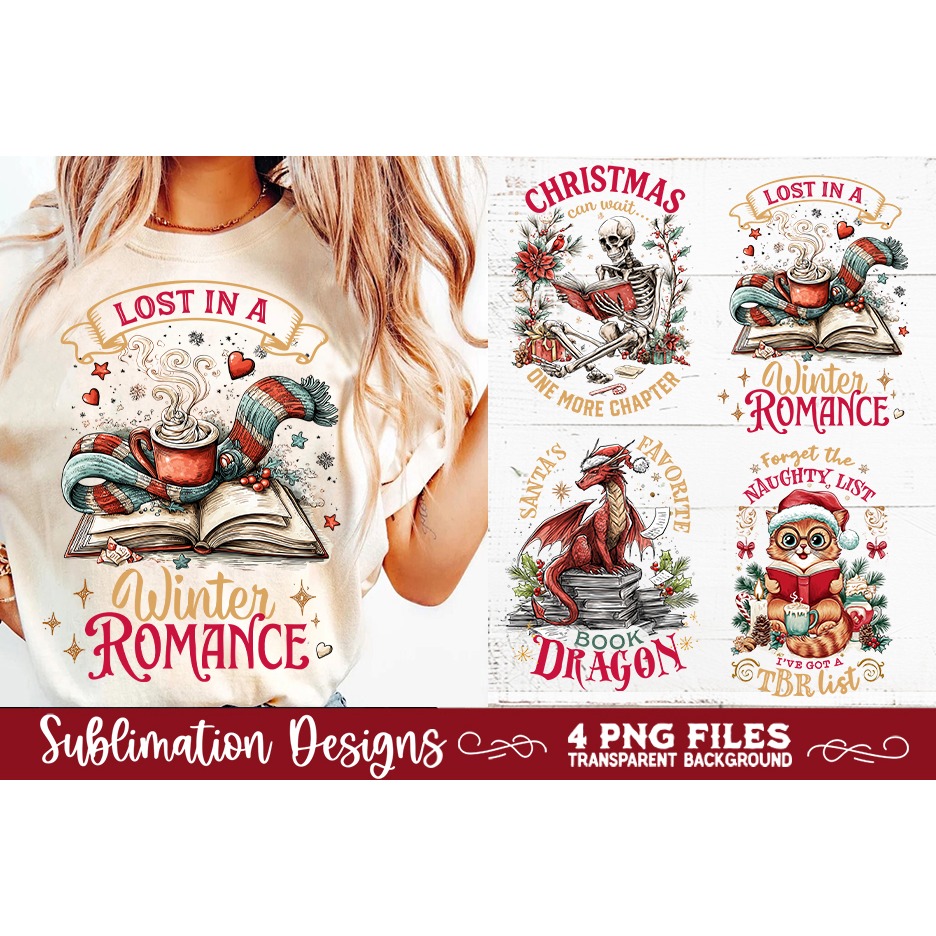Christmas Book Lover 4 PNG Retro PNG Sublimation (5) 7