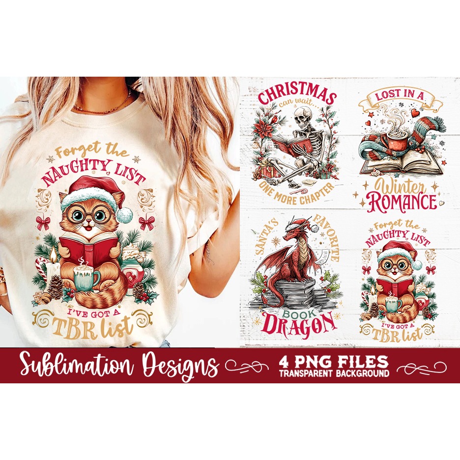 Christmas Book Lover 4 PNG Retro PNG Sublimation (5) 8