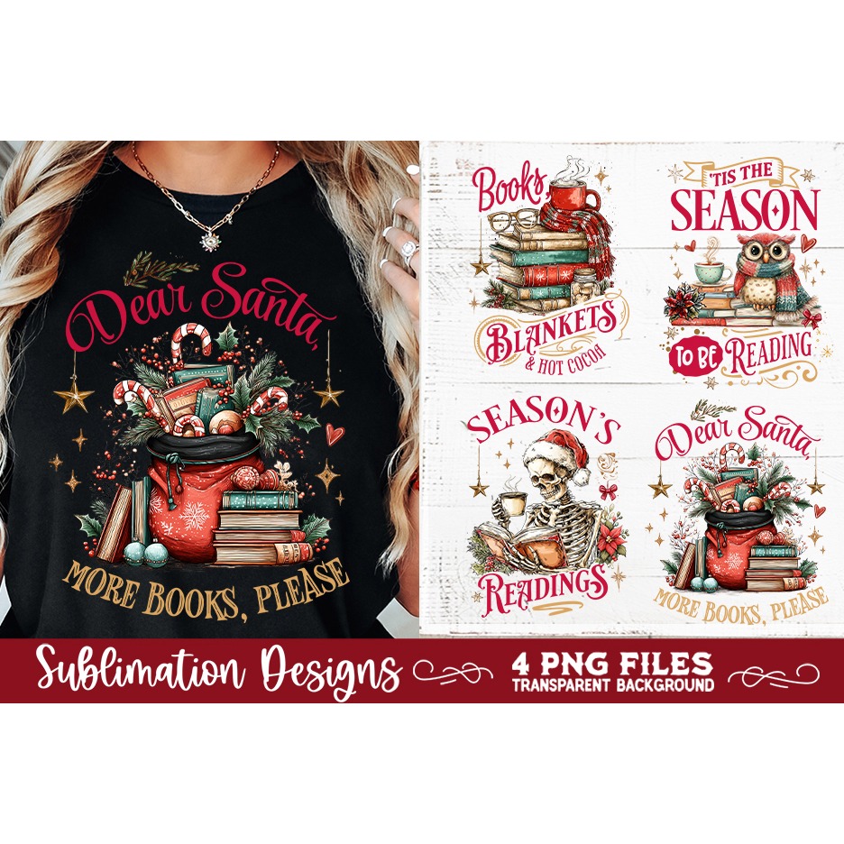 Christmas Book Lover 4 PNG Retro PNG Sublimation (6) 2