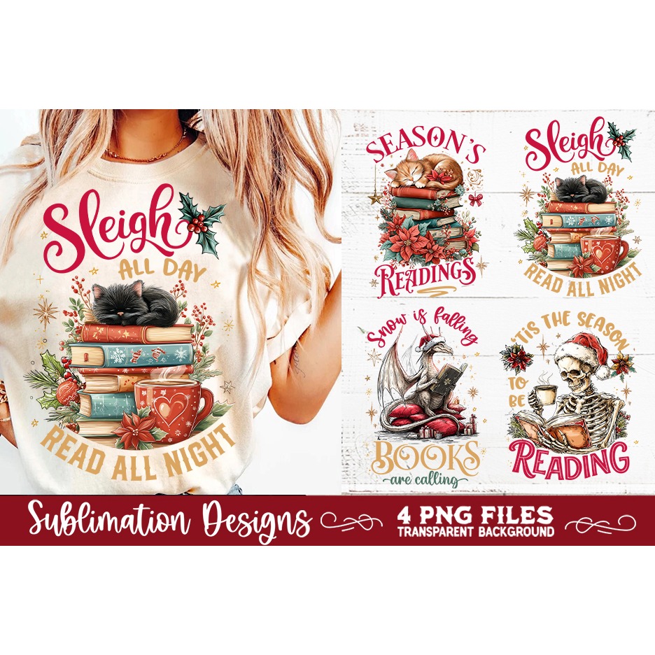Christmas Book Lover 4 PNG Retro PNG Sublimation 7