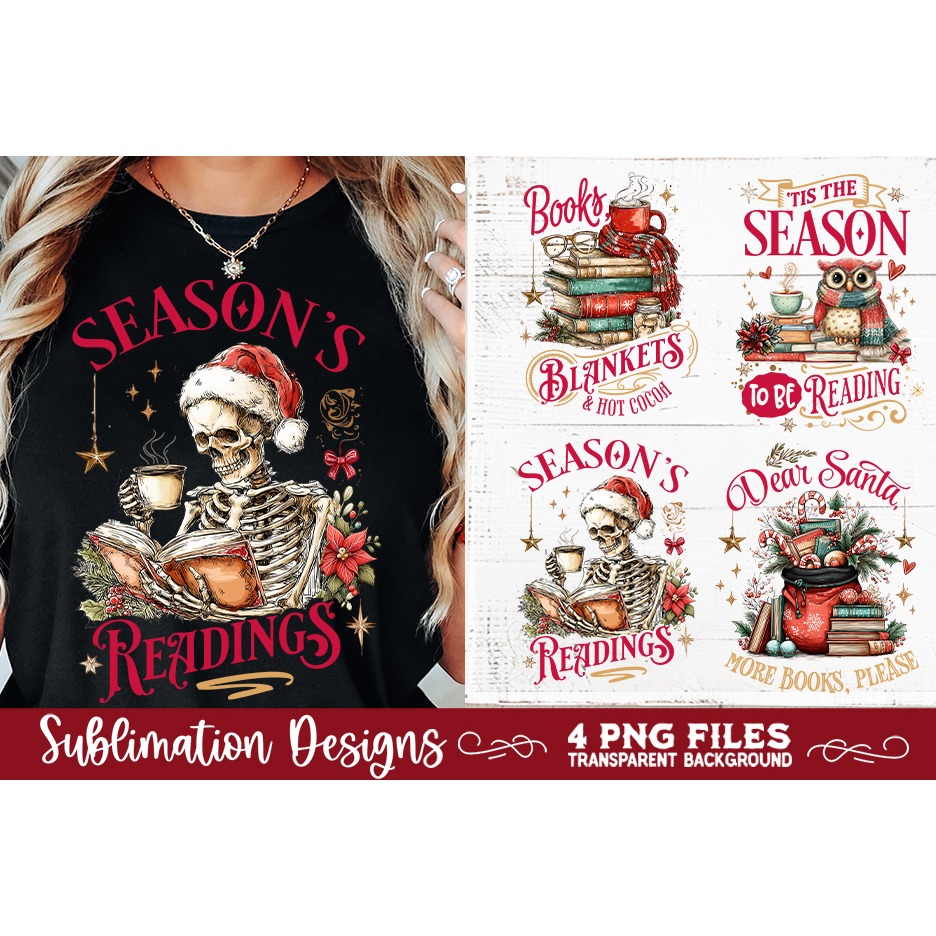 Christmas Book Lover 4 PNG Retro PNG Sublimation (6) 3