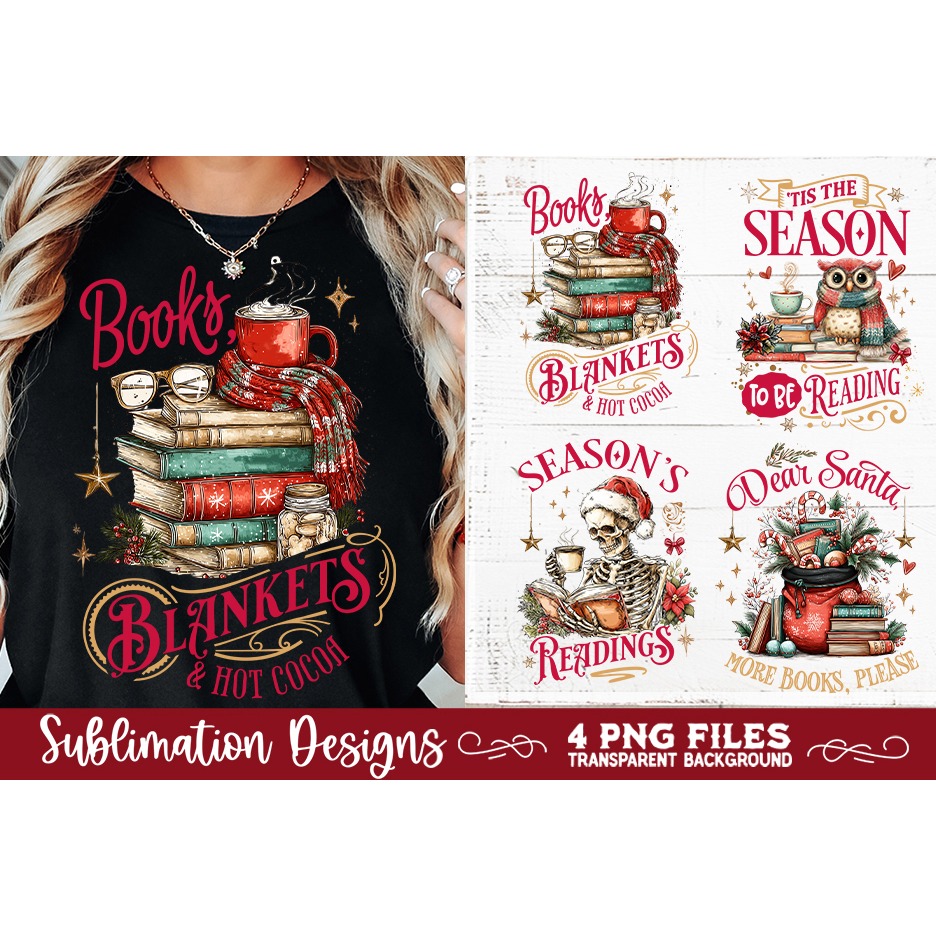 Christmas Book Lover 4 PNG Retro PNG Sublimation (6) 4