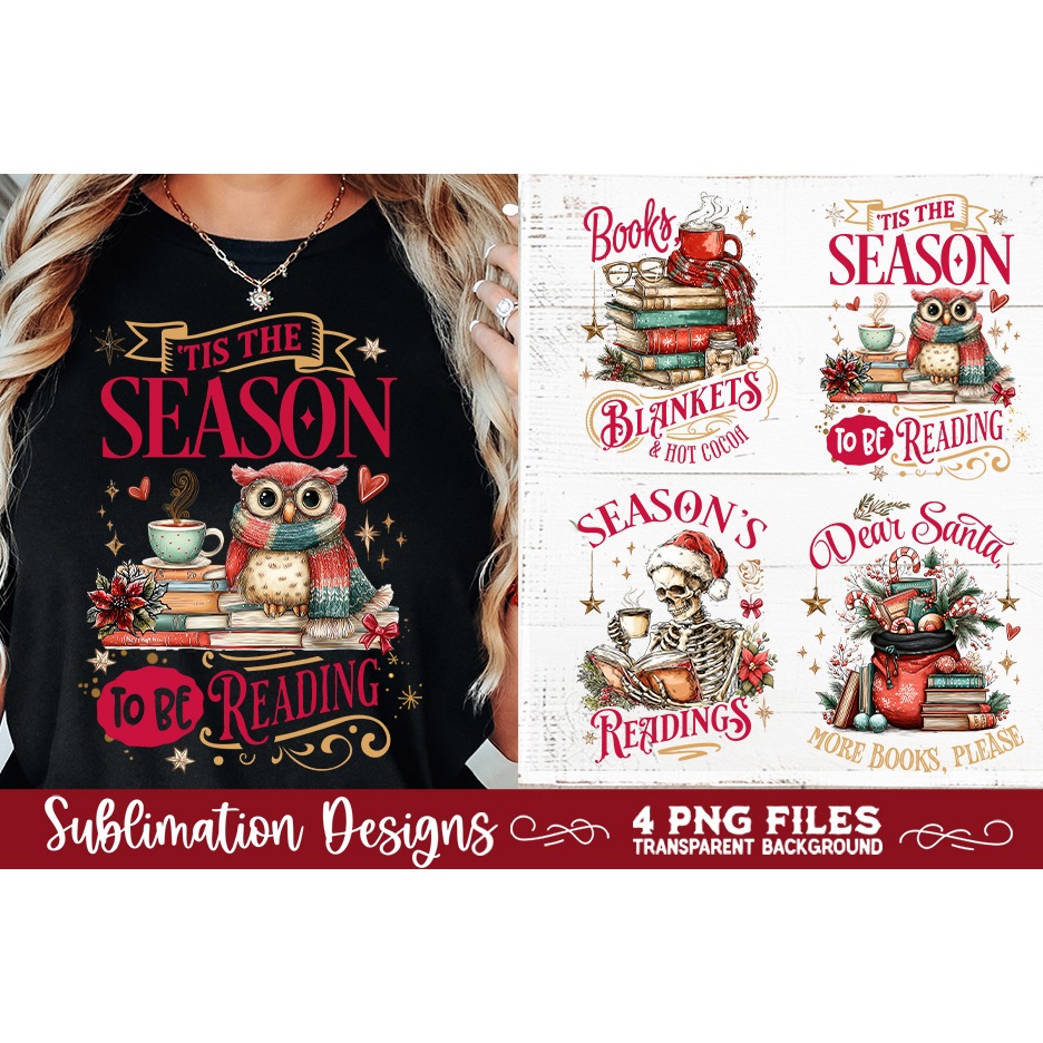 Christmas Book Lover 4 PNG Retro PNG Sublimation (6) 5