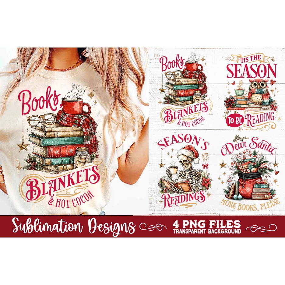 Christmas Book Lover 4 PNG Retro PNG Sublimation (6) 6