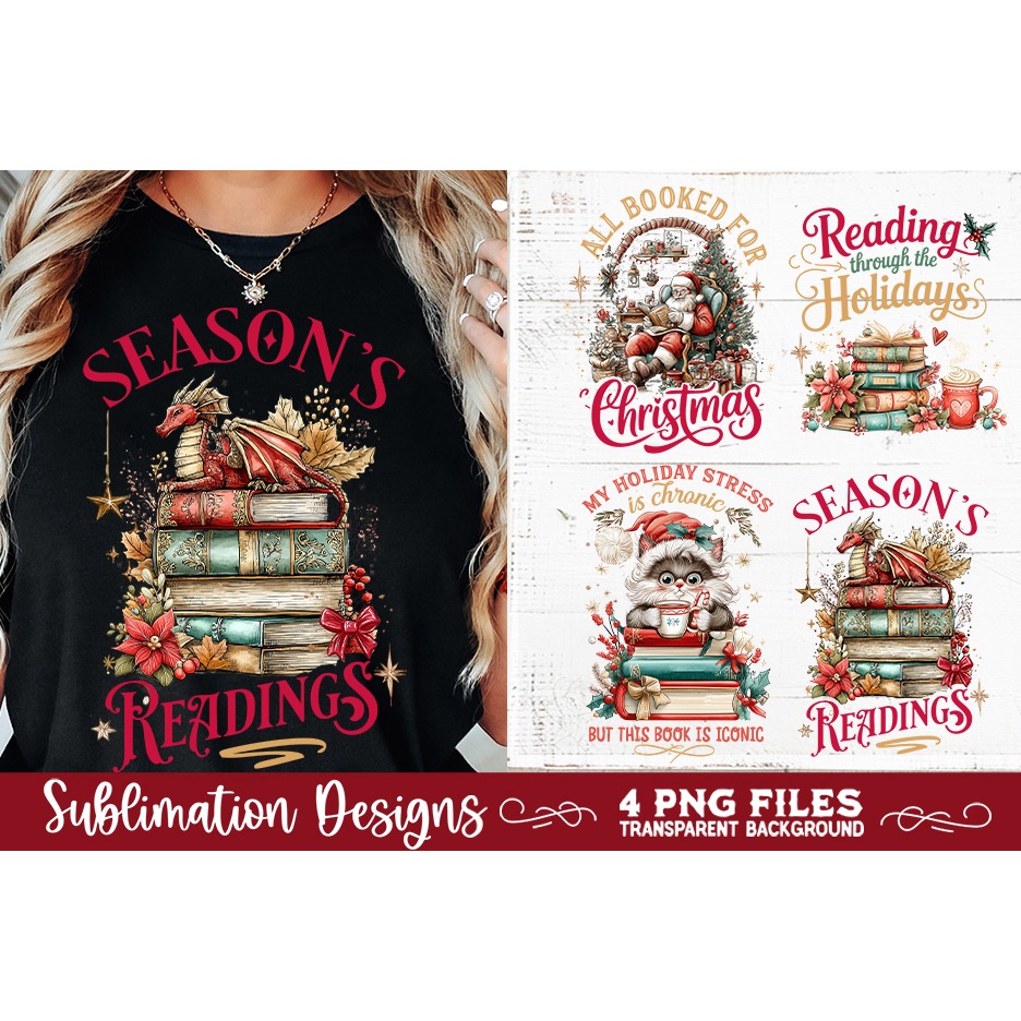Christmas Book Lover 4 PNG Retro PNG Sublimation (7)