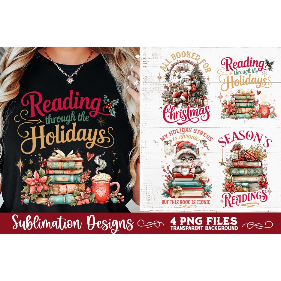 Christmas Book Lover 4 PNG Retro PNG Sublimation (7) 2
