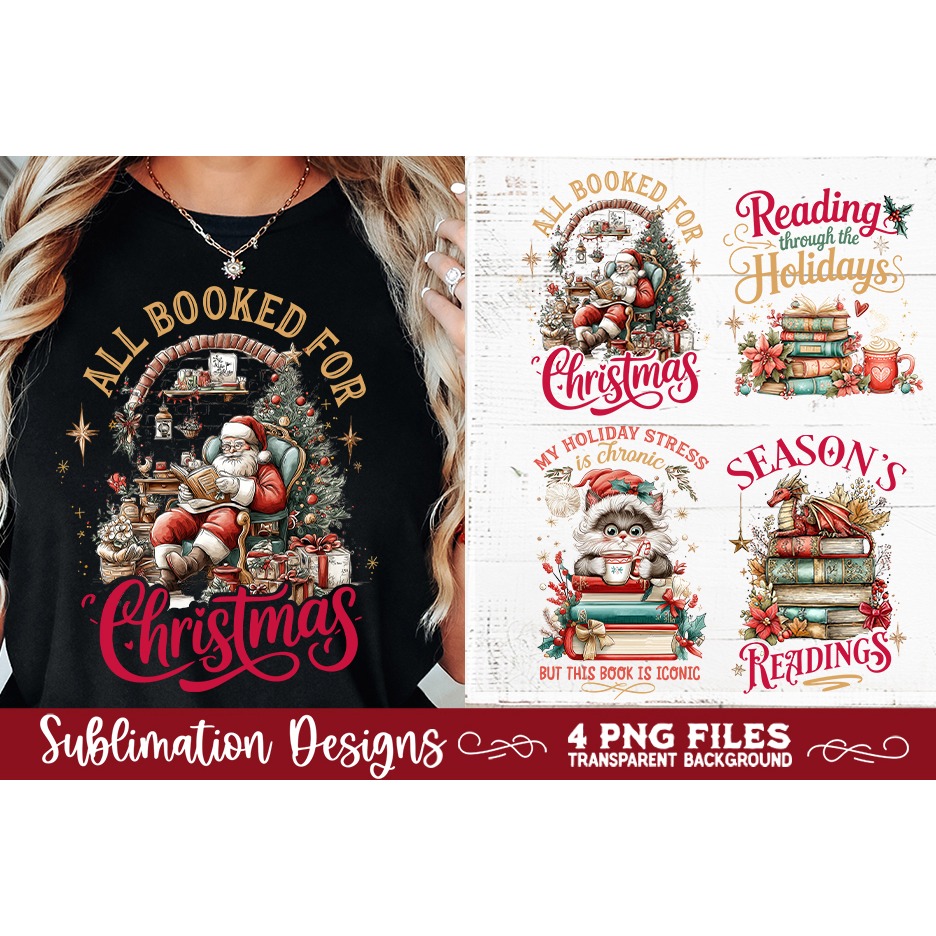 Christmas Book Lover 4 PNG Retro PNG Sublimation (7) 3