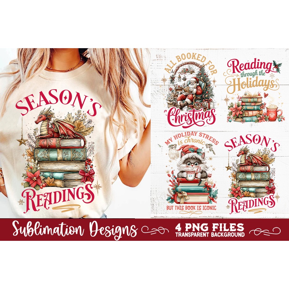 Christmas Book Lover 4 PNG Retro PNG Sublimation (7) 5