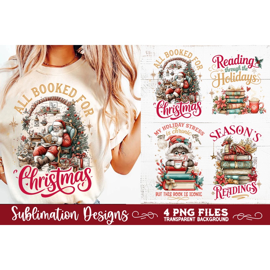 Christmas Book Lover 4 PNG Retro PNG Sublimation (7) 6