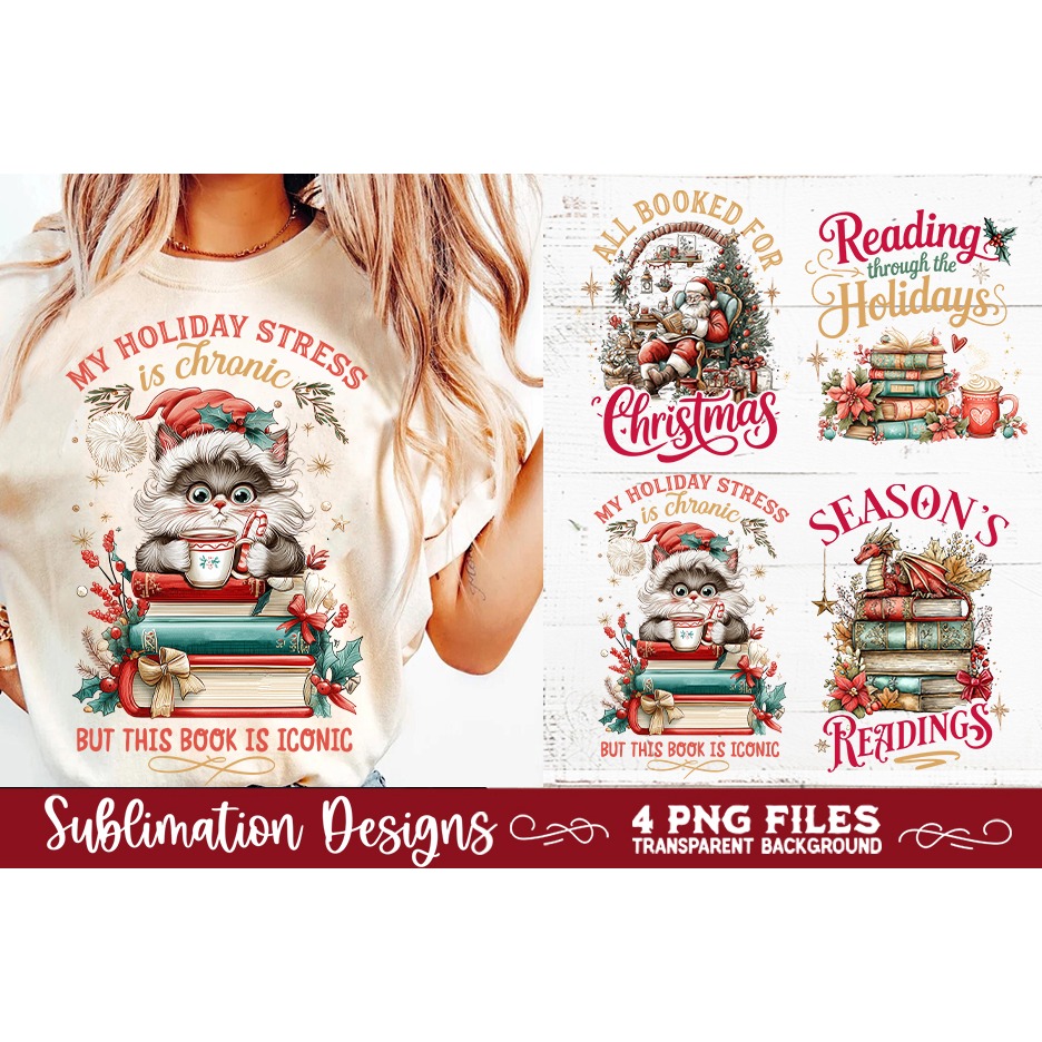 Christmas Book Lover 4 PNG Retro PNG Sublimation (7) 7