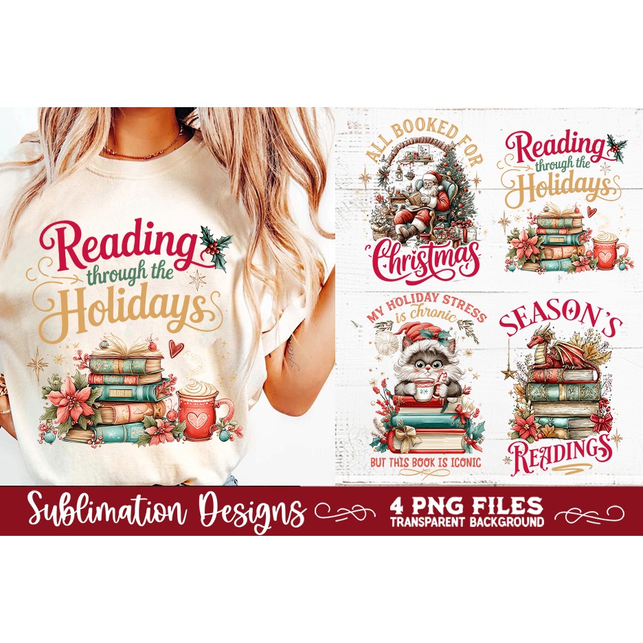 Christmas Book Lover 4 PNG Retro PNG Sublimation (7) 8