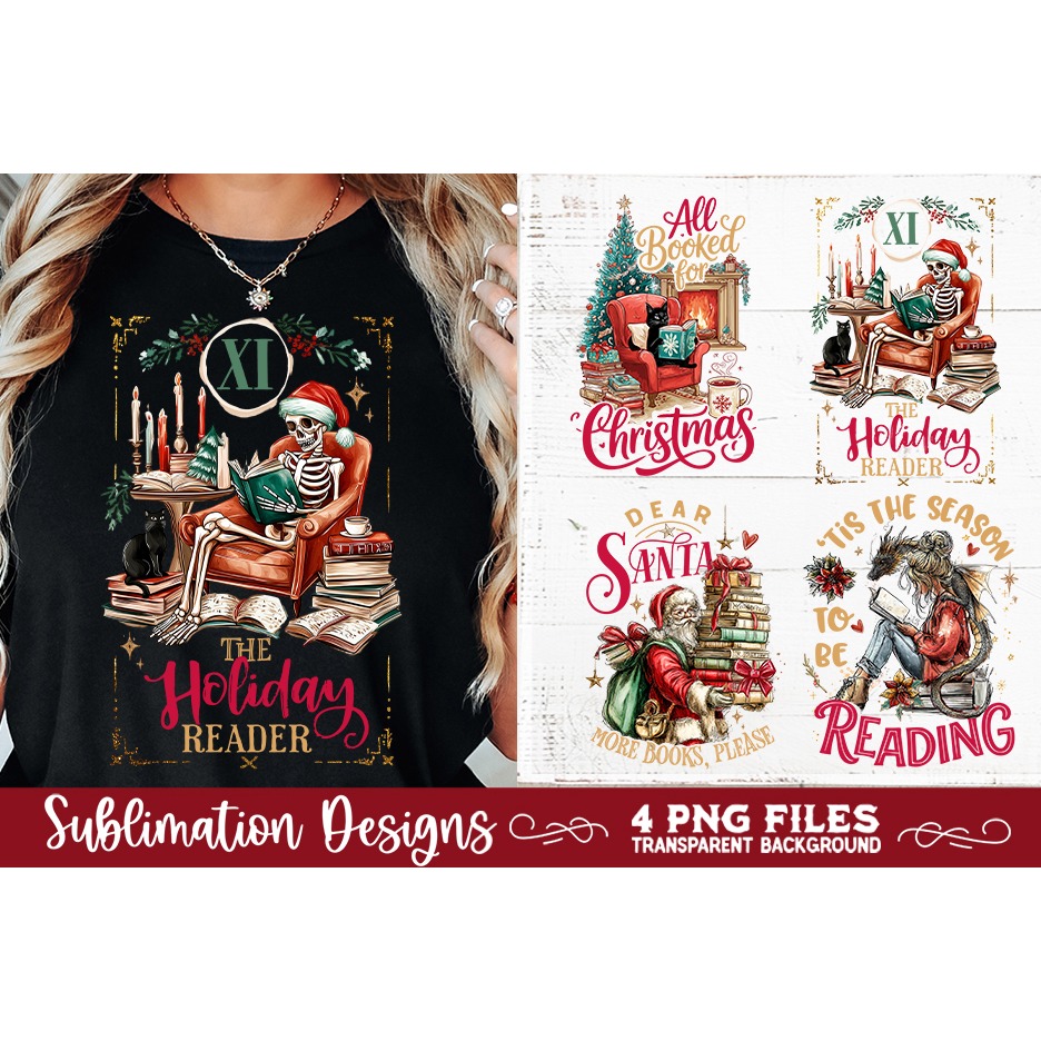 Christmas Book Lover 4 PNG Retro PNG Sublimation (8)