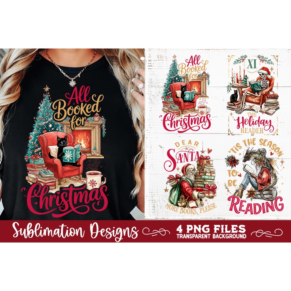 Christmas Book Lover 4 PNG Retro PNG Sublimation (8) 2